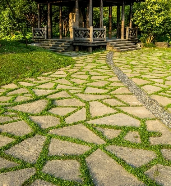 Stone paving with planted joints